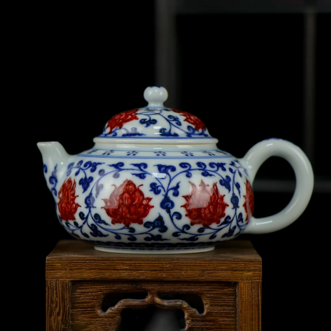 永明尚玩丨青花釉里红缠枝莲小茶壶丨大乐优选