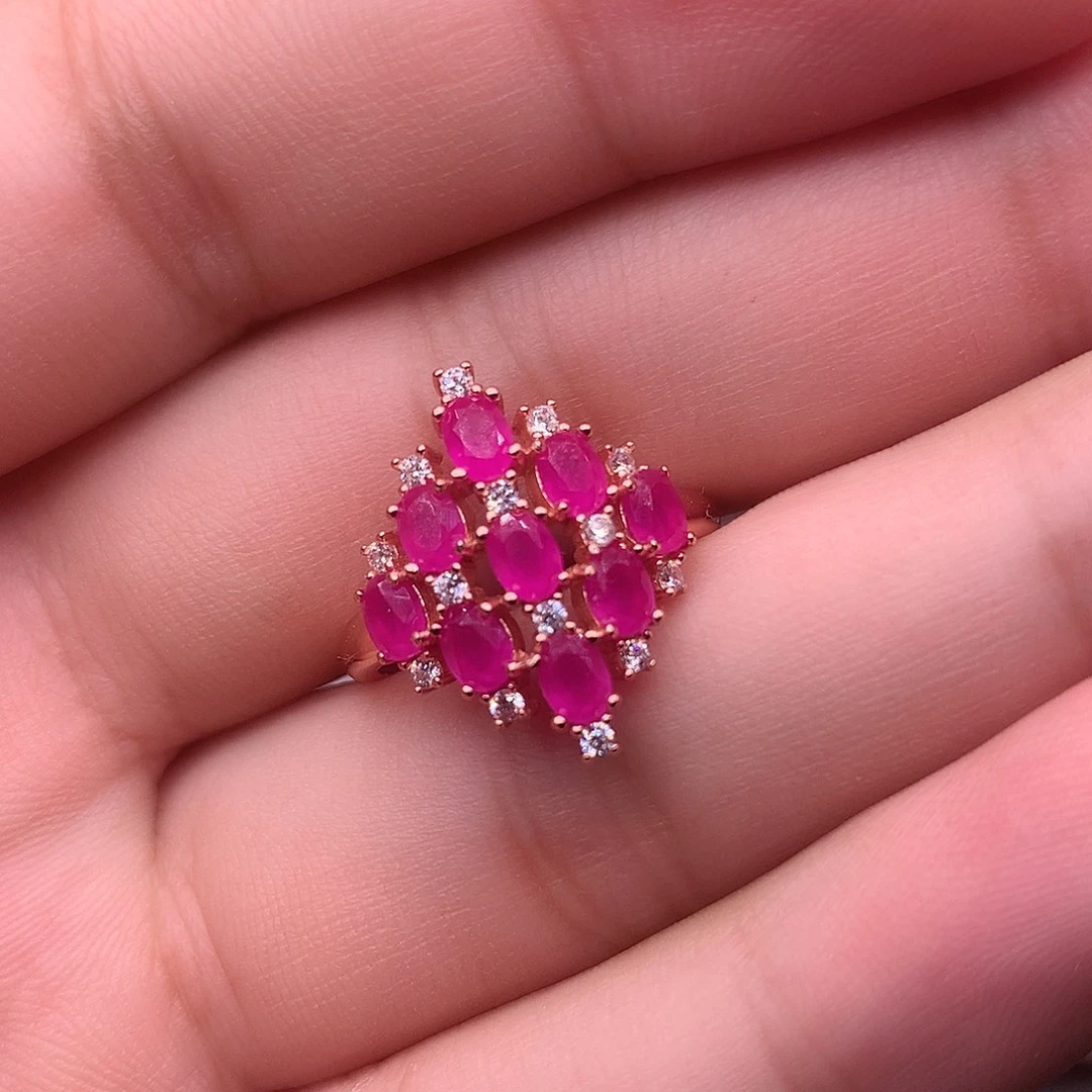 红宝石戒指银S925镶嵌