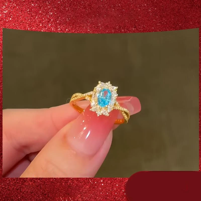 戒指仿真鸽子蛋蔚蓝·恋人轻奢镶嵌小众设计豪华首饰女银镀