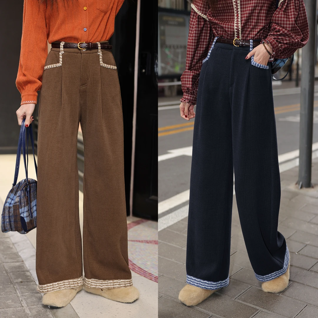 陈大器【沃土之息】港风复古灯芯绒直筒休闲高腰百搭长裤JE0708444