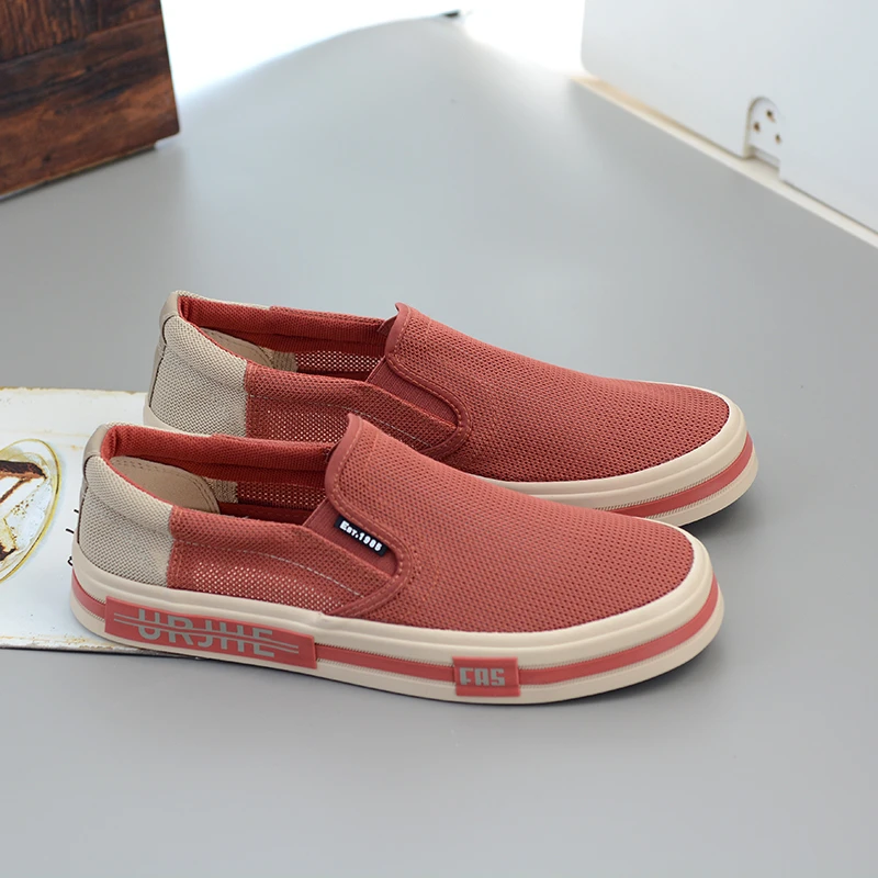 25638男鞋夏季网面透气防臭休闲帆布鞋男士一脚蹬网眼布低帮板鞋