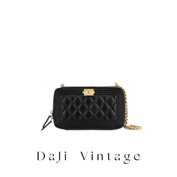 大吉中古/Chanel香奈儿黑金leboy手机包斜挎包