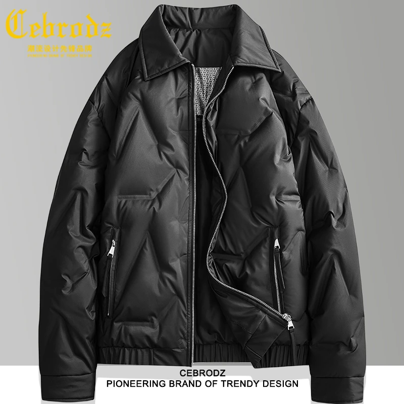 法国Cebrodz冬季男士羽绒服休闲风中年翻领痞帅休闲保暖轻薄外套