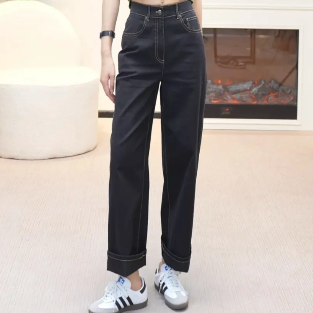 GIRDEAR/哥弟110005休闲百搭显瘦中腰明线时尚设计小直通裤长裤