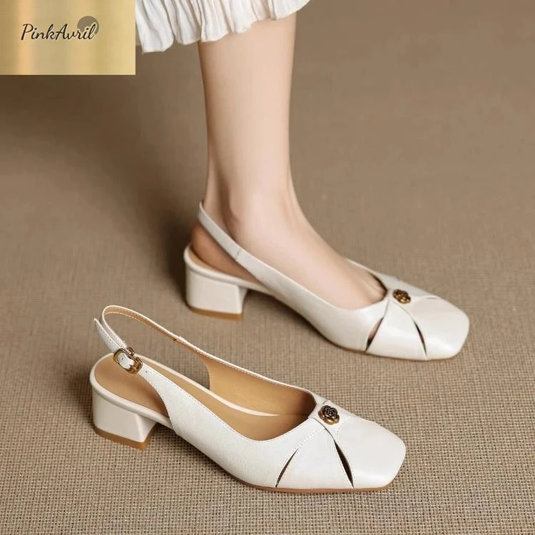 PinkAvril头山茶花配女单鞋法式包夏季绝美巨好方头穿凉鞋绝美裙