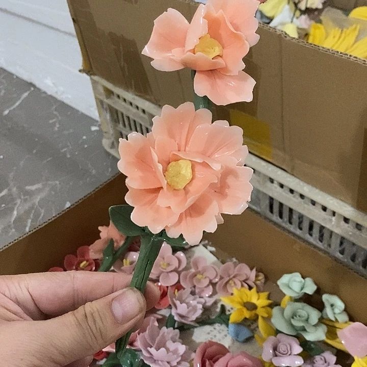 瓷片纯手工陶瓷花摆件瑕