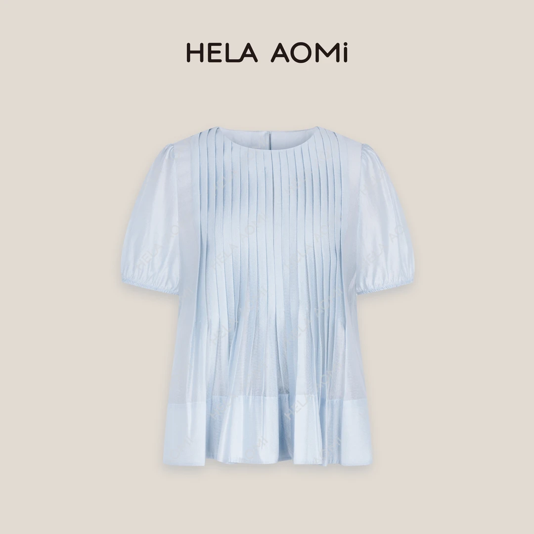 HELAAOMI“氧气蓝调”莱赛尔肌理感压褶衬衫半裙两件套CY5BB99610