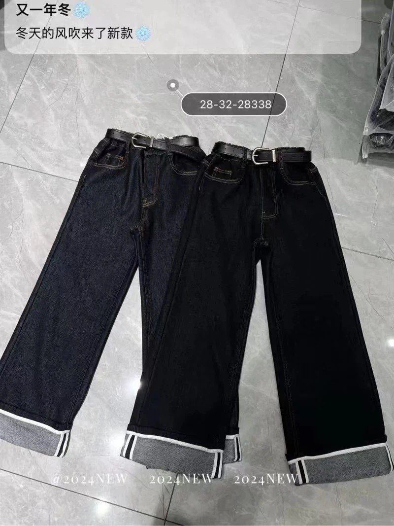 2024新款丹宁不掉色的牛仔加厚奥利绒一条过冬休闲裤