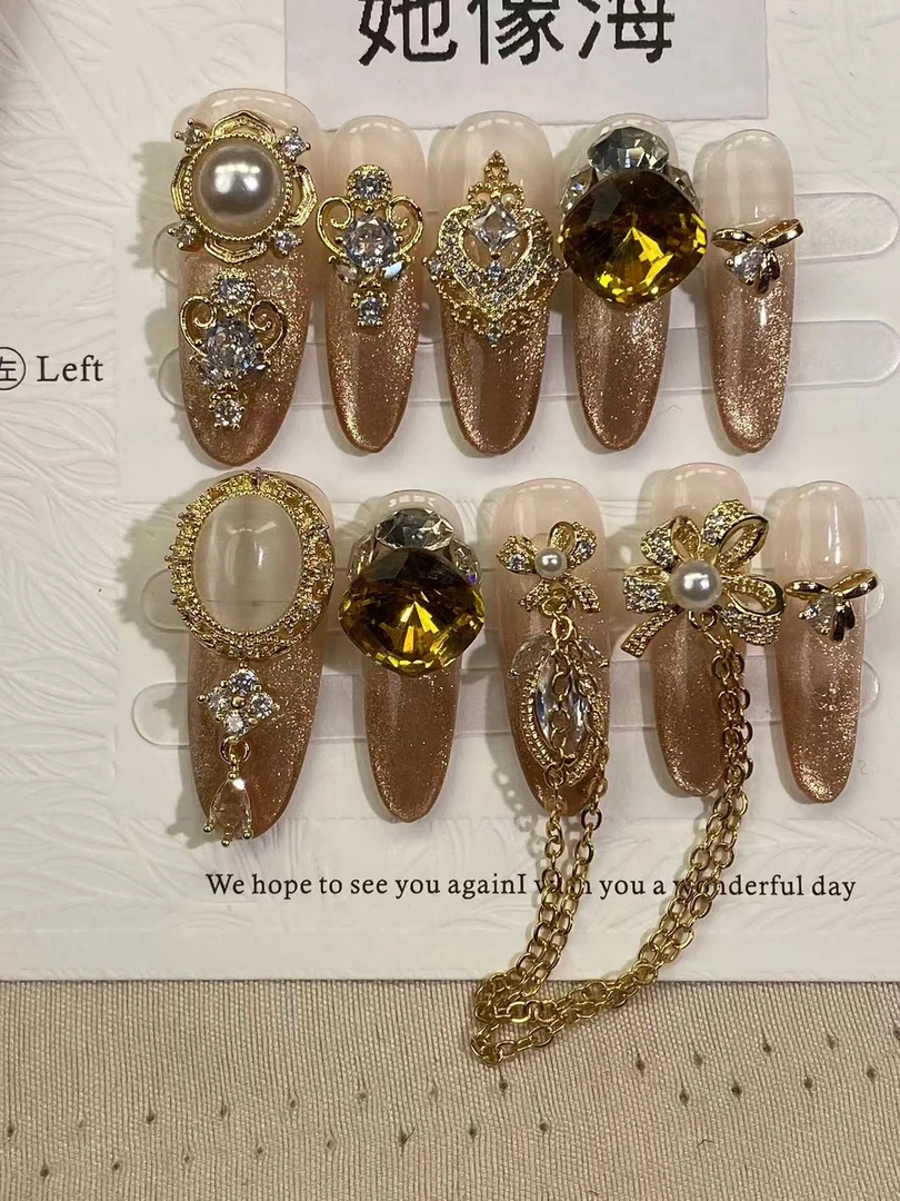 （她像海）猫眼渐变锆石女神流苏纯手工穿戴甲