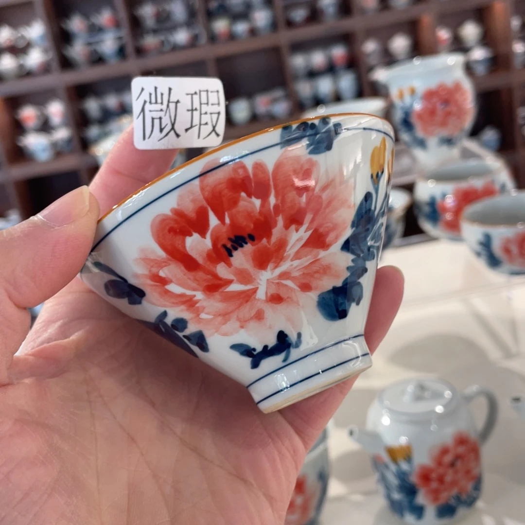 釉下手绘茶具微瑕