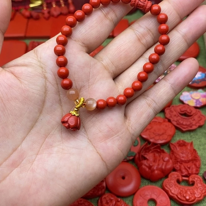 天然辰砂六字真言手串