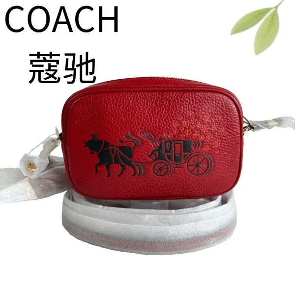 99新 COACH/蔻驰 红色牛拉车腰包斜挎包G25905381底长18X11