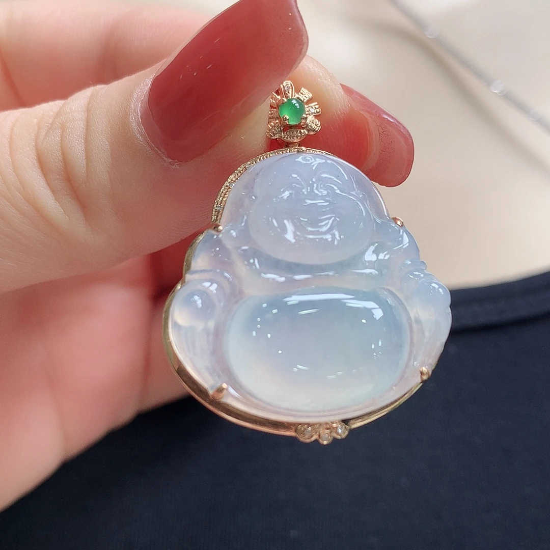 翡翠18K金镶嵌颈饰佛公