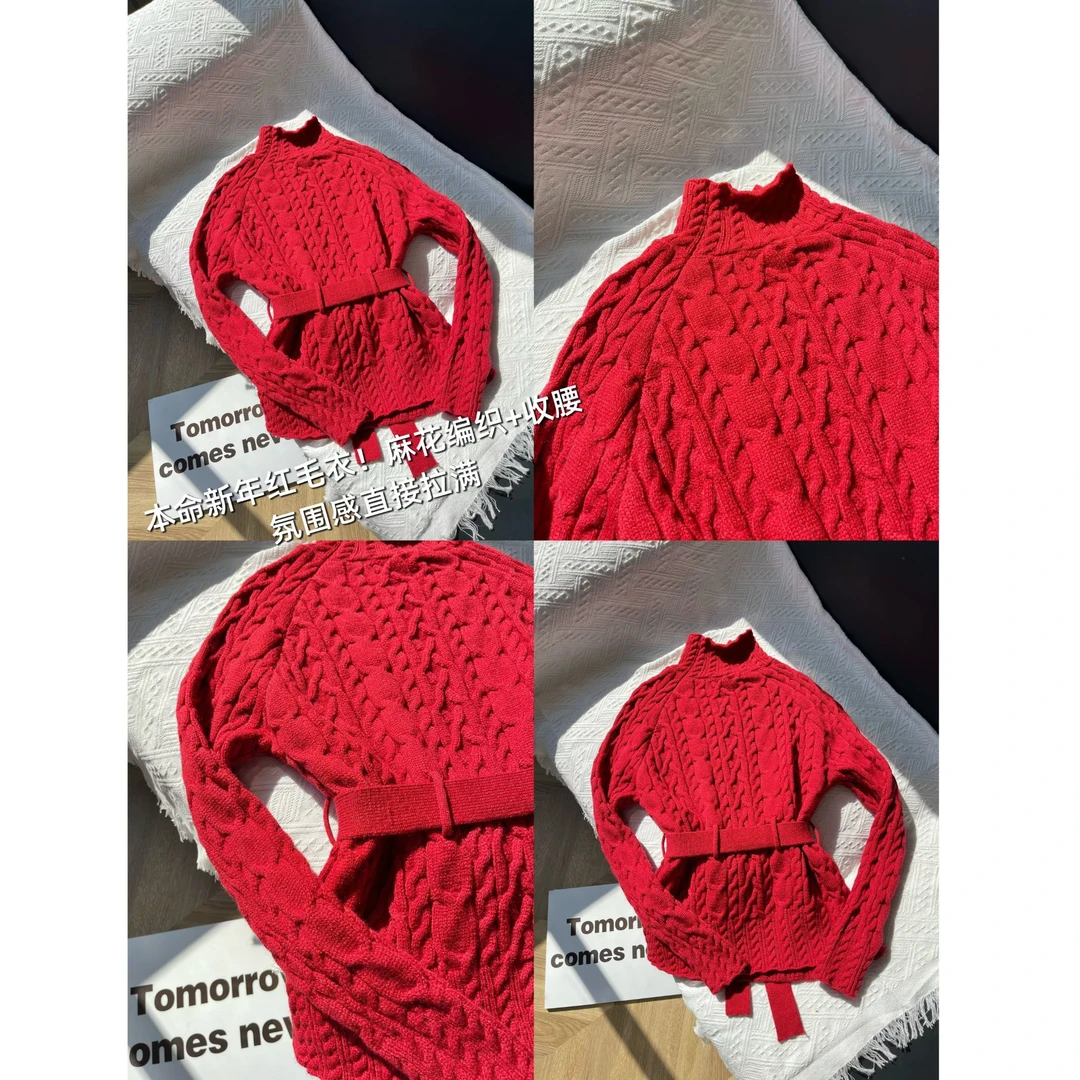 YDD•「M-027」冬麻花纹高领收腰毛衣宽松加厚打底针织上衣LD-88183