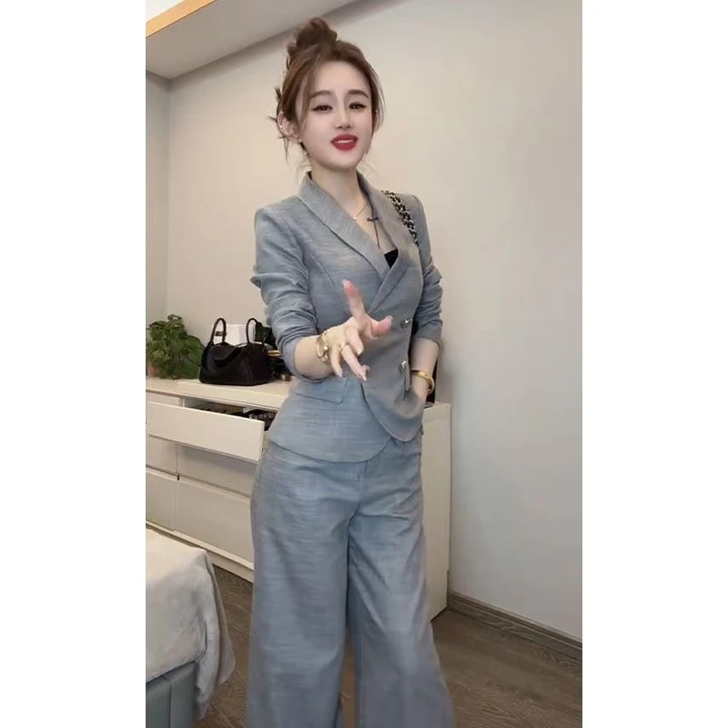 高级感气质时髦通勤套装女秋季2025新款西服西装高腰长裤两件套女