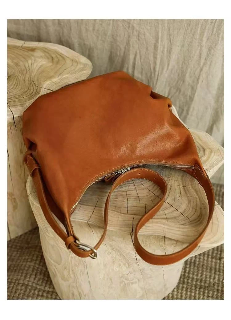 如柒头层植鞣牛皮云朵包手工复古大容量腋下单肩斜挎软皮饺子女包