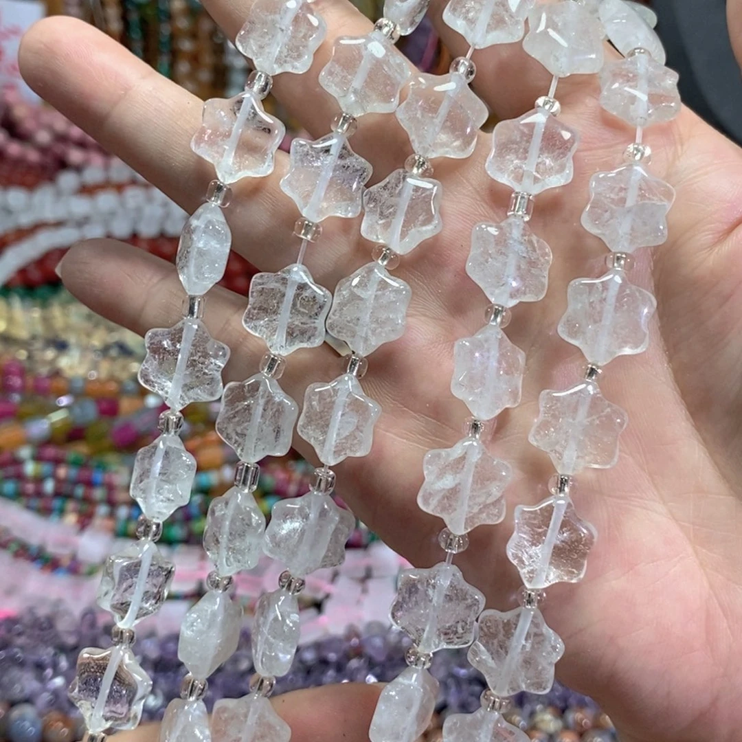 未镶嵌玛瑙/玉髓珠宝半成品天然白水晶一条卡13mm有14颗