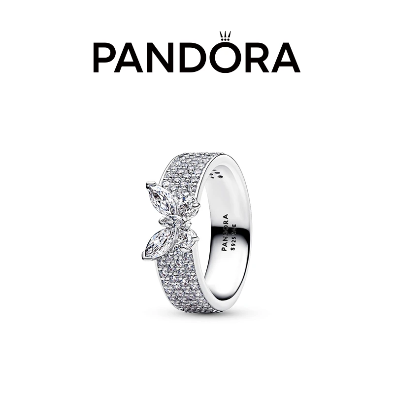 PANDORA/潘多拉 925银戒指 闪耀蝴蝶宽圈戒指pavé密镶明星同款