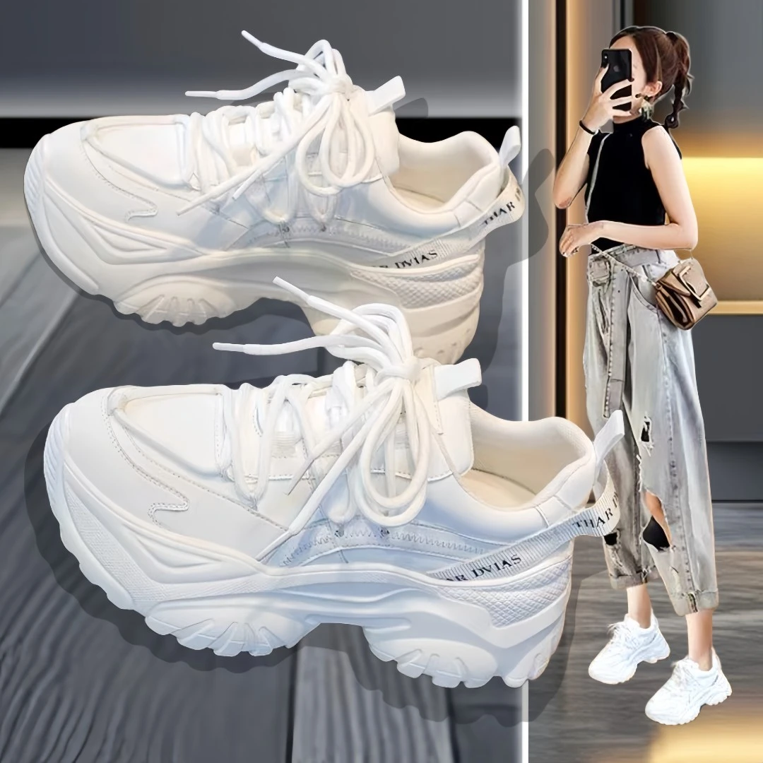 2024春季新款百搭显脚小潮牌明星同款小白鞋女气质休闲白色老爹鞋