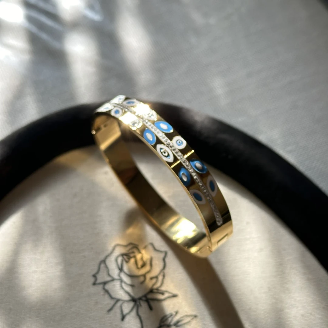 铜合金手镯 GULUM 504 轻奢时尚百搭中古镶嵌复古手镯