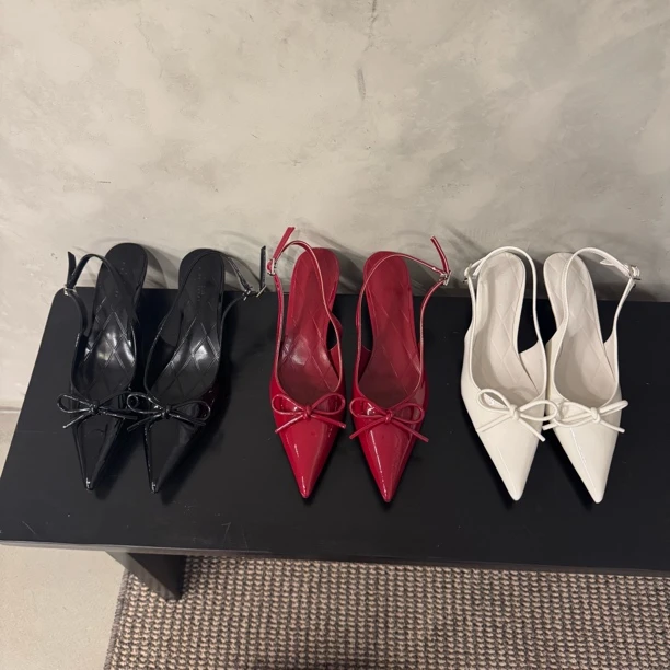 2025春夏新款尖头细跟包头蝴蝶结单鞋百搭时尚气质女士高跟跟鞋