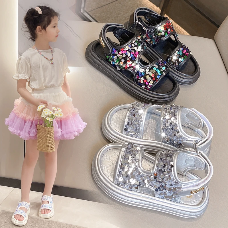 亮片公主鞋女童凉鞋2025夏季新款小女孩公主时装凉鞋儿童沙滩鞋