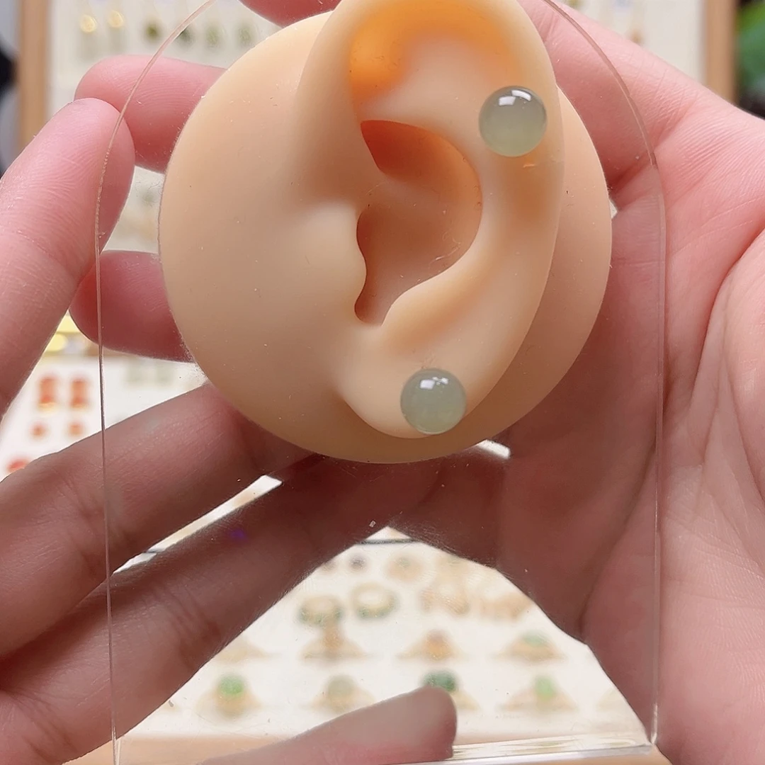 和田玉银S925镶嵌耳饰