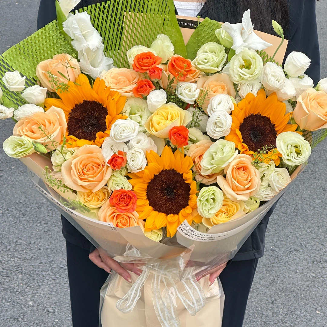【阳光】向日葵香槟玫瑰桔梗混搭花束生日礼物送妈妈送女友送老婆送闺蜜送领导鲜花花店免费配送