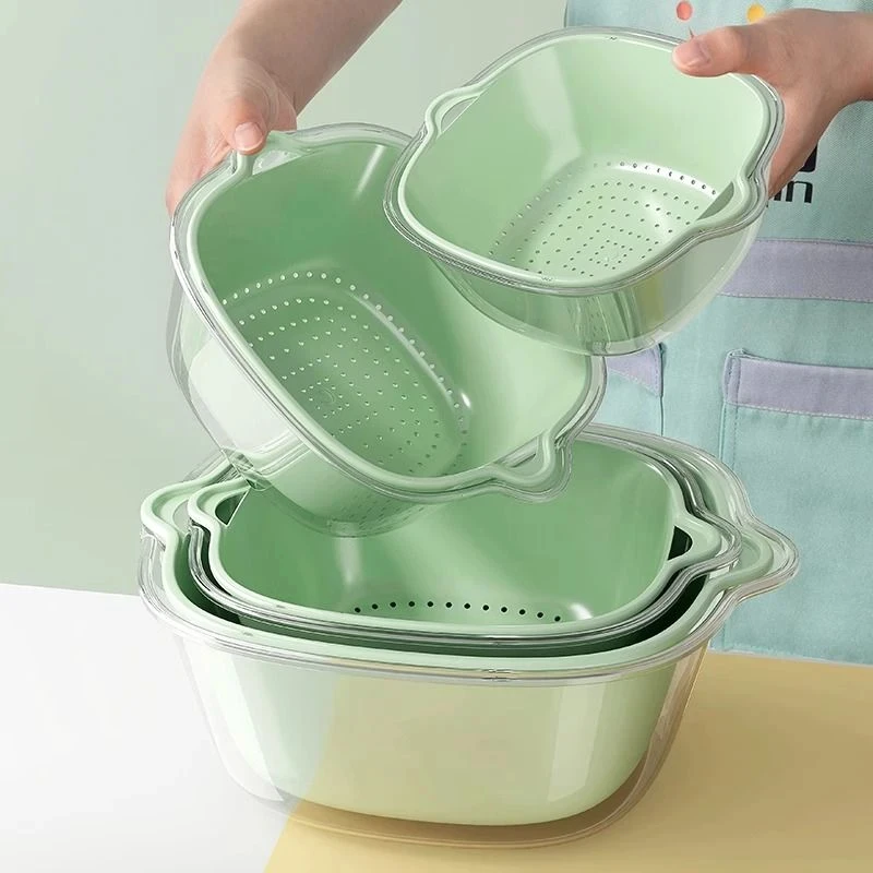 双层蔬菜洗菜盆沥水篮厨房家用塑料水果盘客厅滤水菜篓淘洗菜篮子