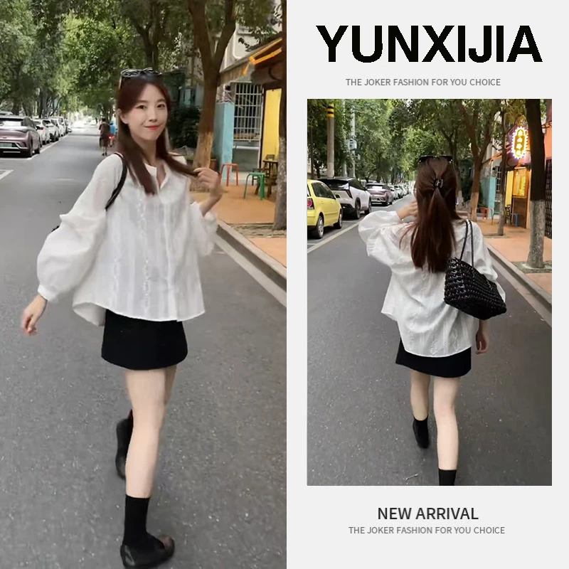 入秋新款2025钩花刺绣防晒薄款纯色衬衫长袖百搭轻熟风短裙两件套