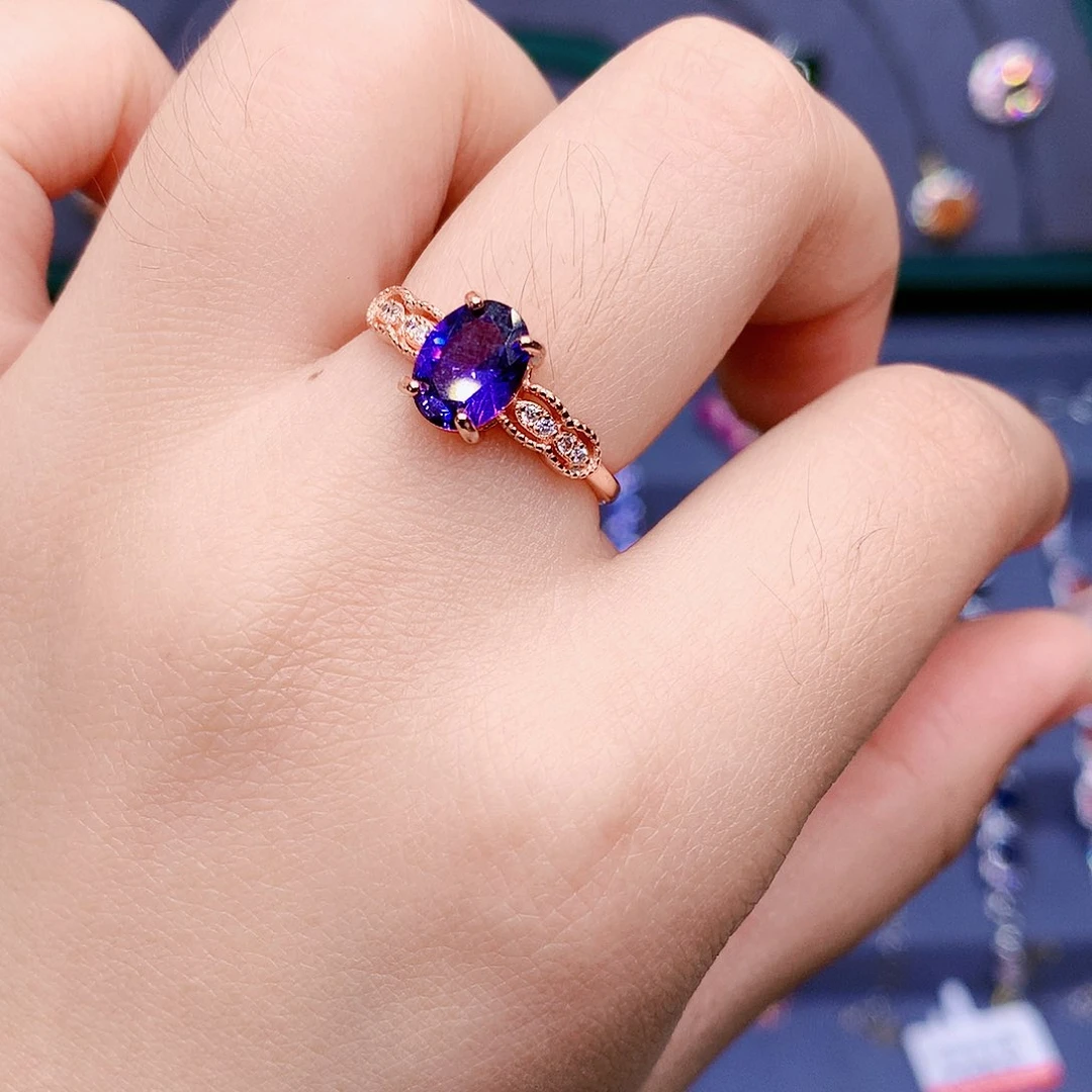 彩色蓝宝石戒圈银S925镶嵌