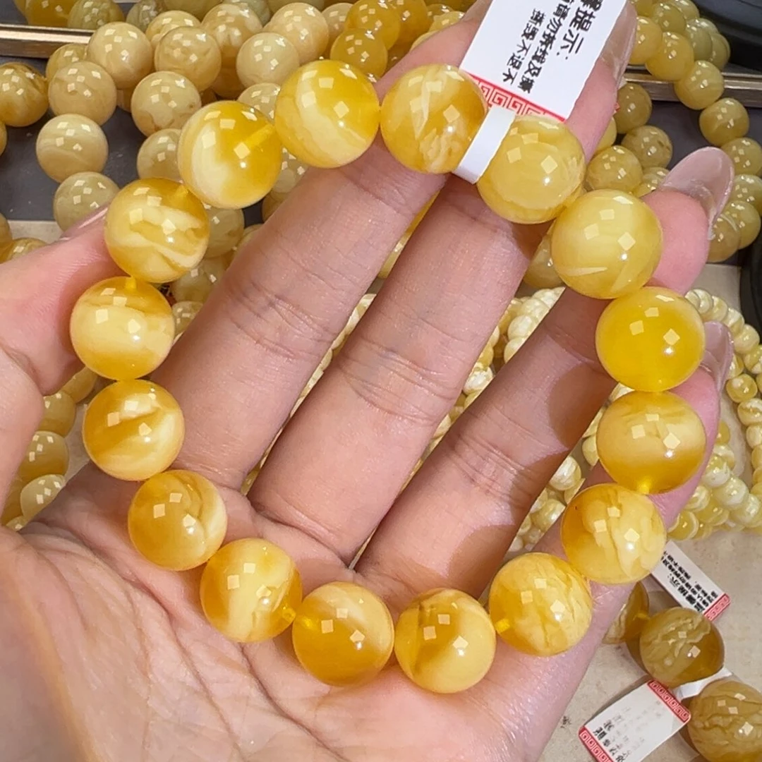 琥珀未镶嵌手链21.2金瓷白