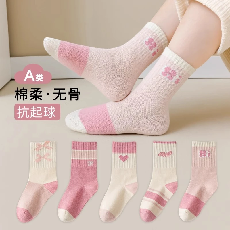 女童袜子春秋季棉袜儿童韩系复古蝴蝶结潮袜秋冬女孩学生中筒袜