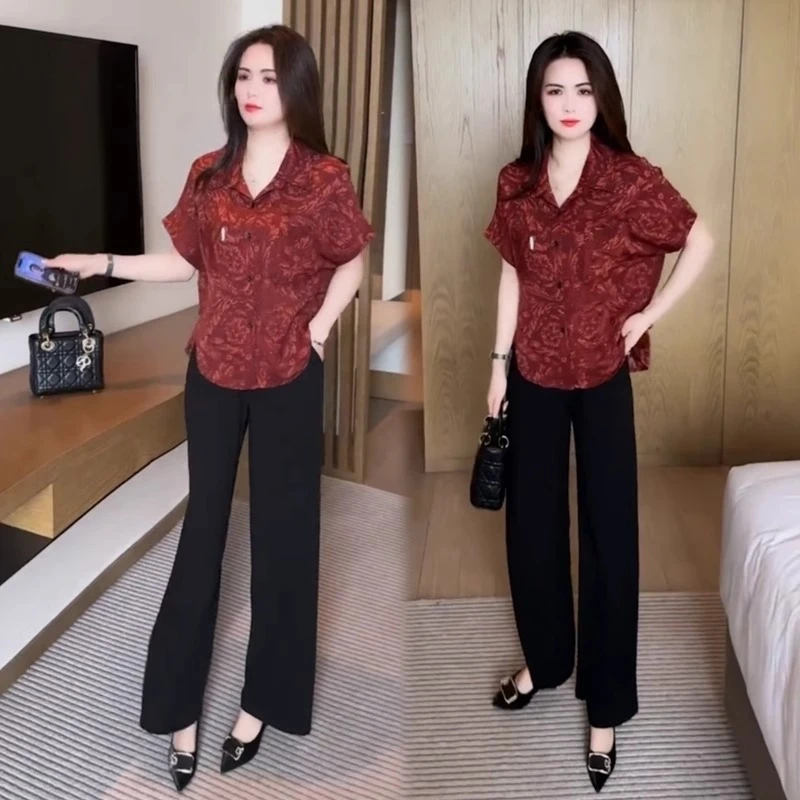 夏季新款洋气显瘦百搭轻薄宽松遮肚子衬衣小衫时尚印花短袖衬衫女