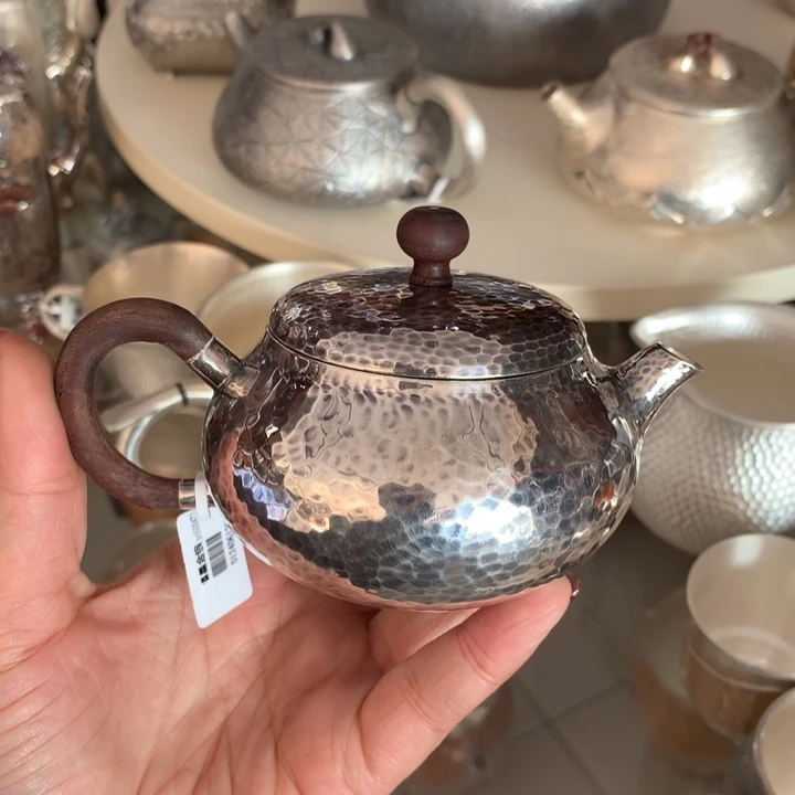 足银999手工锤纹泡茶壶150容量