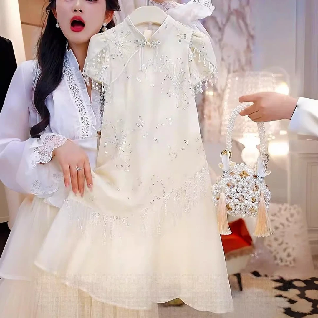 女童夏季2025新款新中式汉服中大童洋气连衣裙小女孩中国风旗袍裙