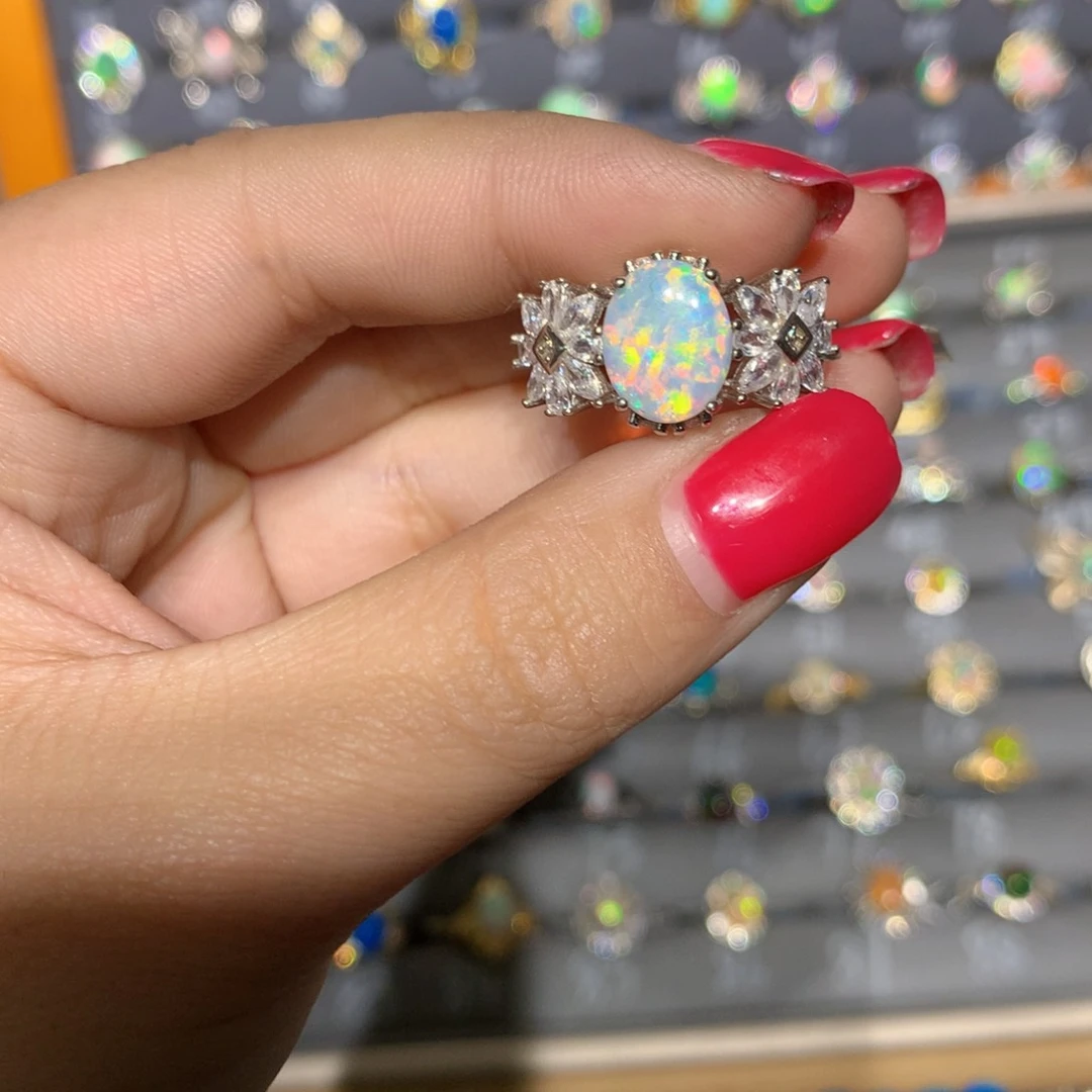 银S925镶嵌欧泊澳洲欧泊戒指l