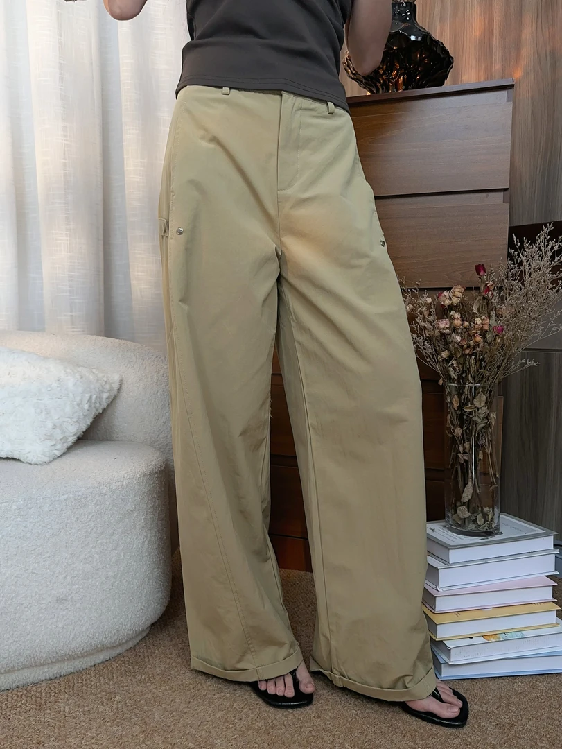 宋金来25夏休闲时尚百搭薄款高腰显瘦直筒女宽松阔腿裤#S2560029