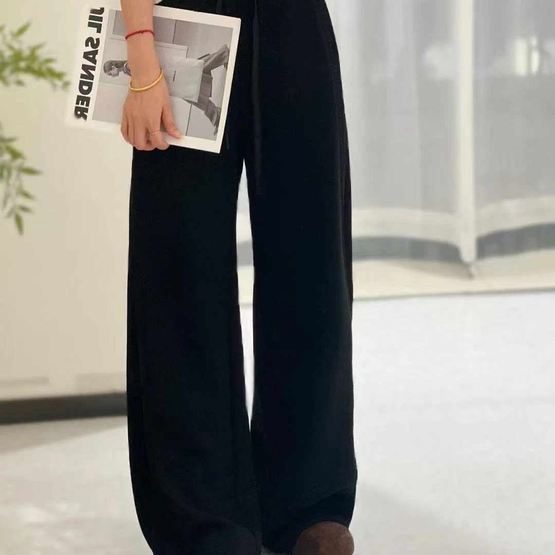 时髦凉感空气棉阔腿拖地休闲长裤慵懒风女士必备