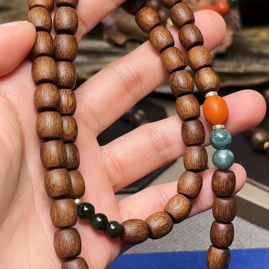 沉香手串越南芽庄白棋楠虫漏桶珠08