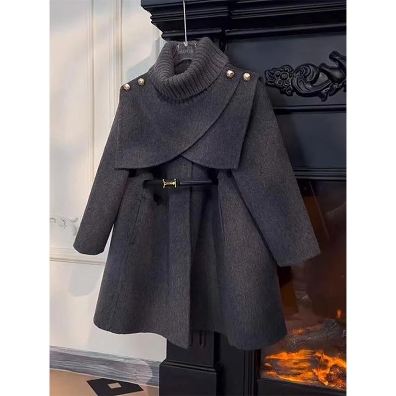 女童毛呢子大衣秋冬装2025新款儿童加厚风衣洋气韩版加绒斗宽松