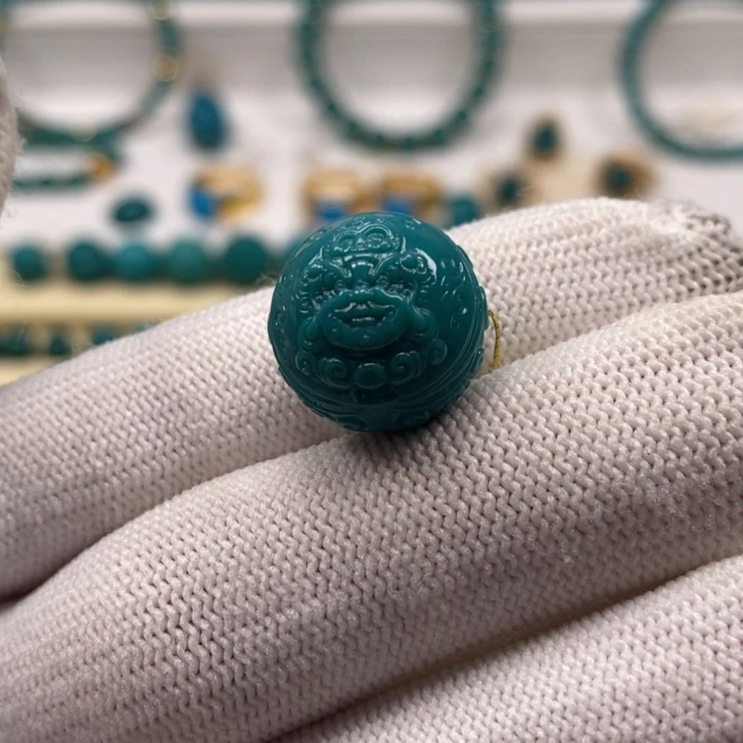 绿松石未镶嵌珠宝奇石黄财神15mm