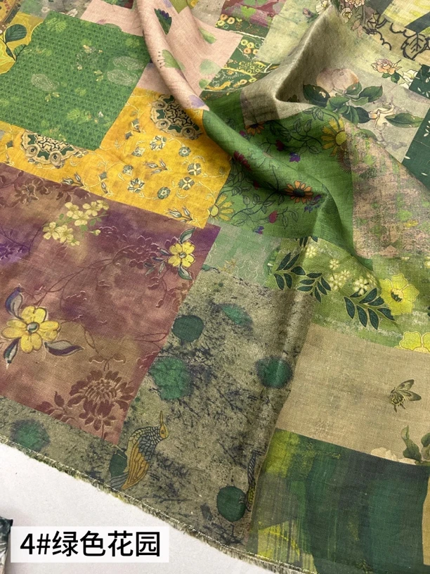 香云亚麻—四号百家布-绿色花园 亚麻连衣裙袍子半身裙外套 面料