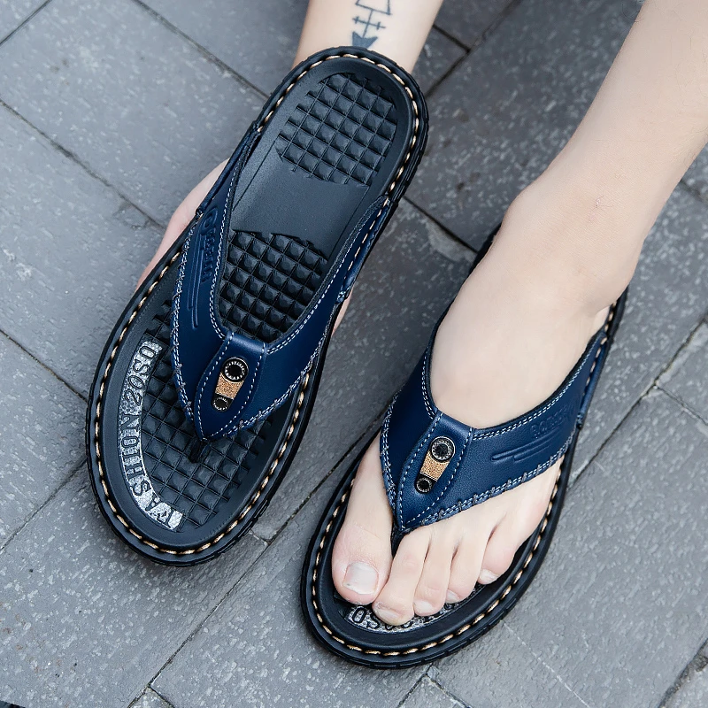 NDSL人字拖男防滑防水夏季男士凉鞋男室外个性沙滩皮凉拖鞋潮流