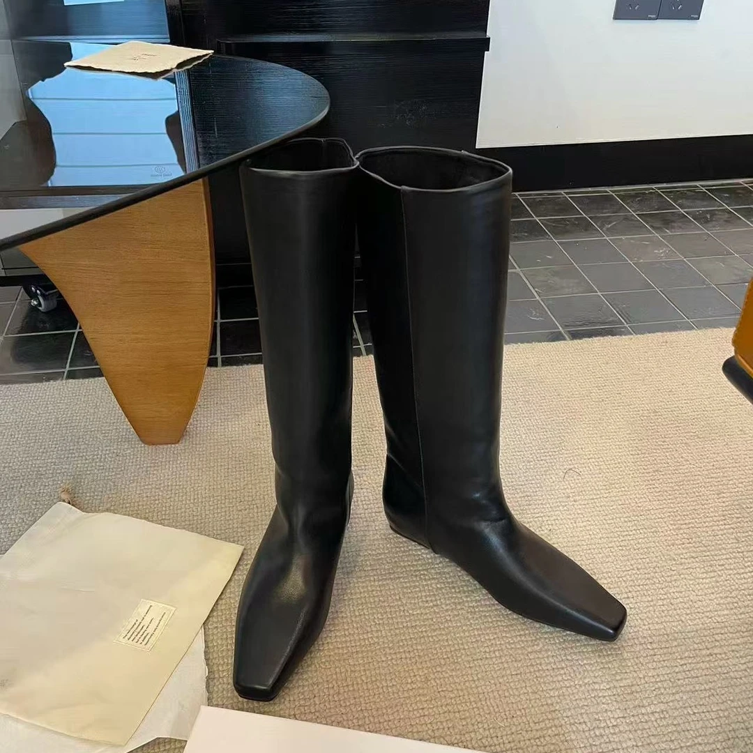 时尚e足新款加绒方头内增高不过膝高筒骑士靴-11