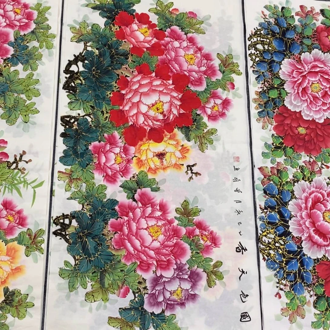 国画尺寸140✖️70四尺精品手绘金线牡丹