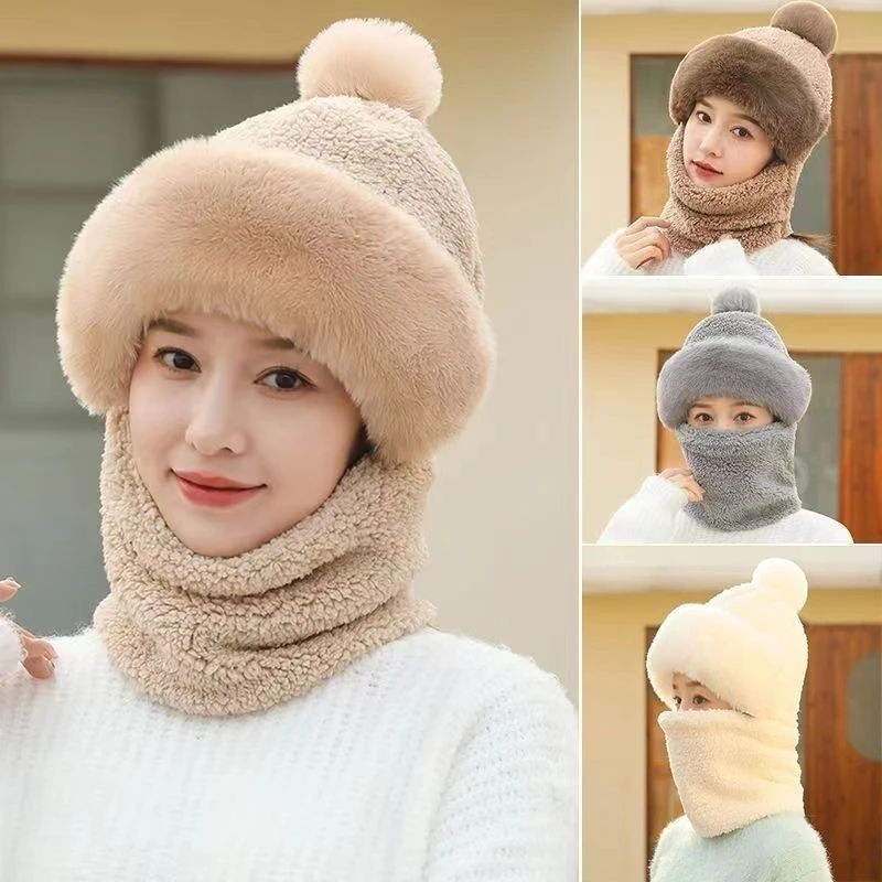 帽子女士冬季新品保暖骑车防风面罩防寒加绒加厚围脖一体包头帽子