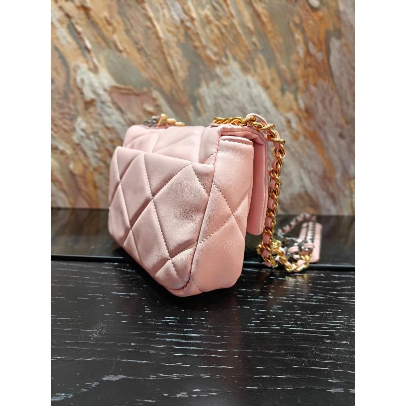 HIRMRIS手工真皮包21-550979-粉-三色小链条粉香