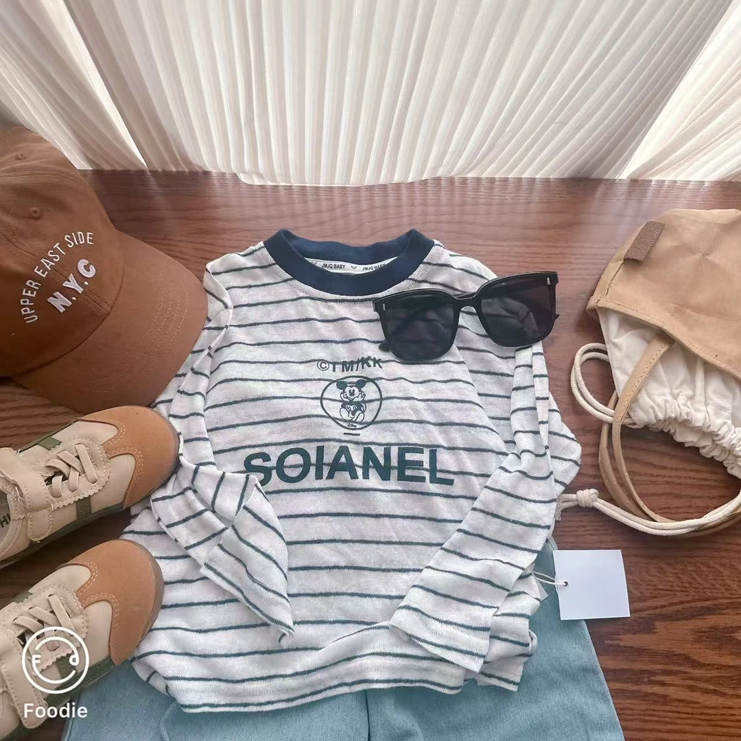 【JMJQ 25730】夏季三伏天儿童清爽防晒清凉提花色织条纹长袖T恤