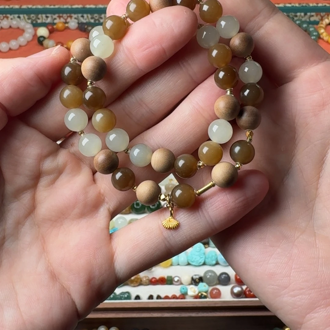 18K金镶嵌檀香木手串